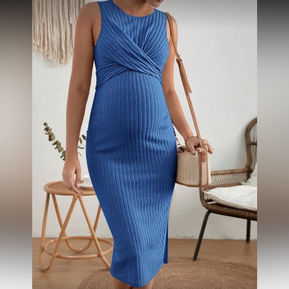 Maternity Ribbed Knit Split Dress